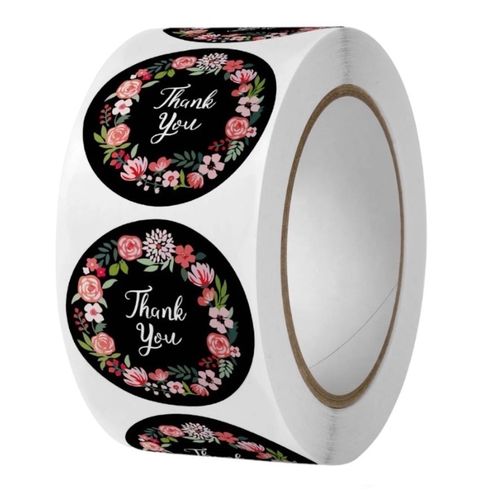 1" Round Frame Thank You Stickers RollFloral Designs packaging supplies - Picture 2 of 4